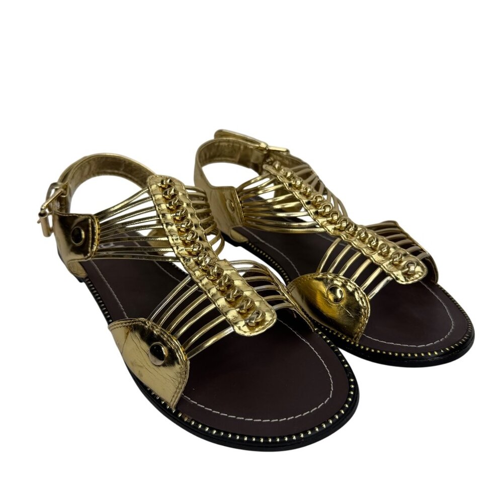 Vintage Kalli Gold Metallic Gladiator Sandals Adjustable Buckle Straps